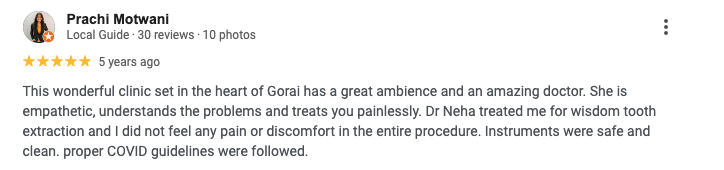 Actual Google review screenshot from Dr. Chetali Jain