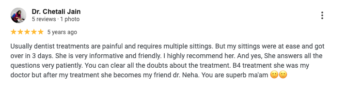 Actual Google review screenshot from Prachi Motwani